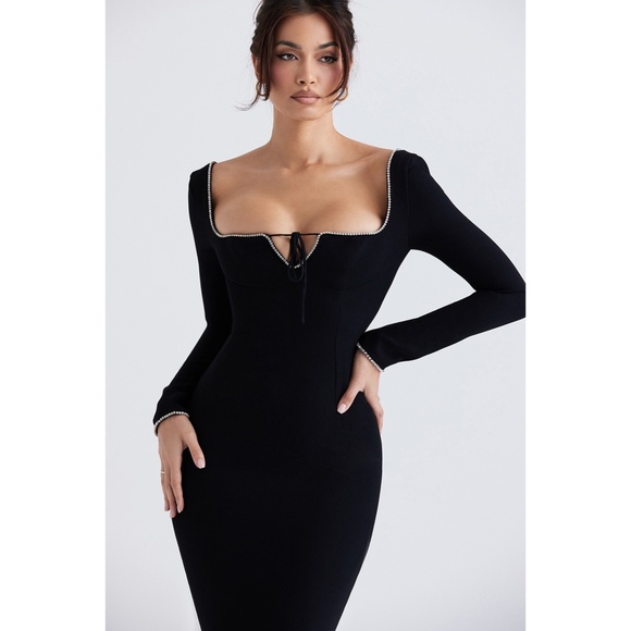 NEW House of CB Rosa Crystal Embellished Maxi Dress Black Small - Picture 4 of 17